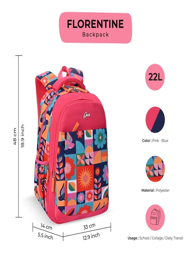 Gear Florentine 19"/24L Large Water Resistant School Bag/Casual Backpack/Daypack/Laptop Bag for Boys/Girls (Pink - Blue) - Image 2